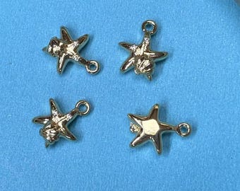 Gold Plated Ocean Charms, CZ Starfish, Seahorse, Shell Pendants