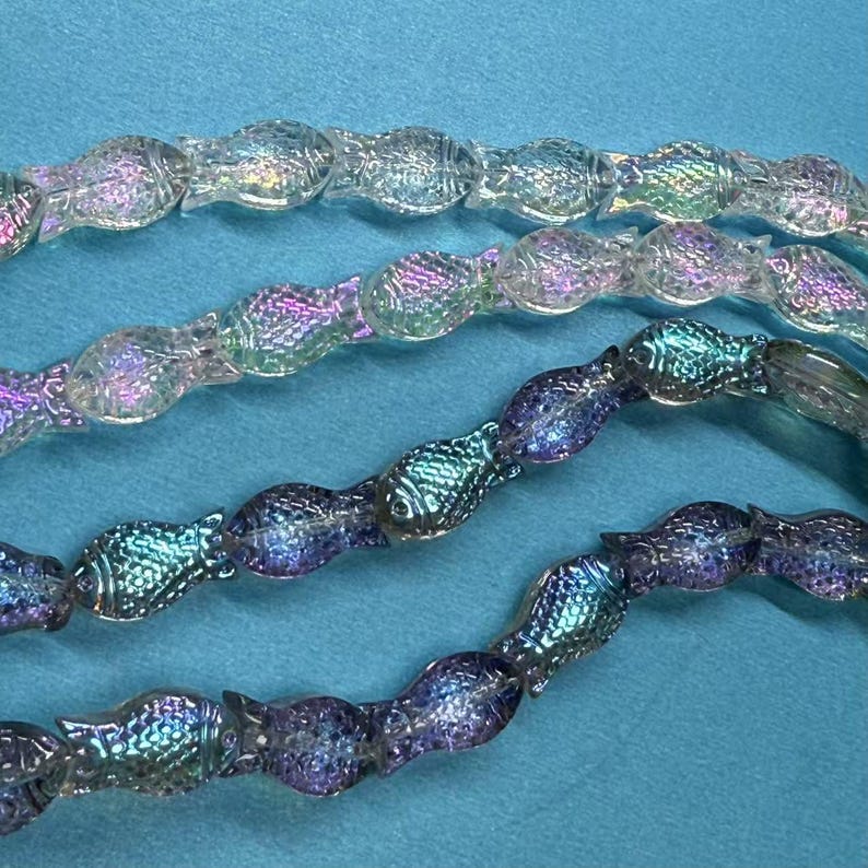 Iridescent Glass Fish Beads, Animal Charms, Jewelry Making Supplies image 2