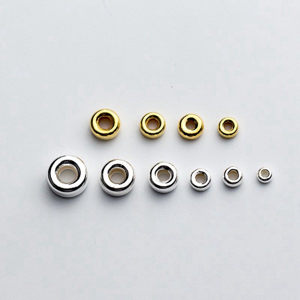 Cuenta de pony de plata de ley, cuenta de donut de plata 925, cuenta de donut, cuenta de pulsera, cuenta de collar, cuenta espaciadora 3 mm 4 mm 5 mm 6 mm 7 mm 8 mm 10 mm