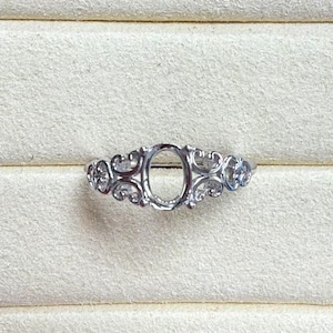Sterling Silver Oval Ring Setting,Oval Ring Head, 925 Silver Ring Prong setting with Claw, Floral Ring, Art Deco Ring Band 5*7 6*8 7*9mm