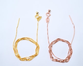 Colar com corrente ajustável em formato de caixa - Prata de lei 925 - Acabamento em ouro ou rosé - Fecho deslizante - Joias finas