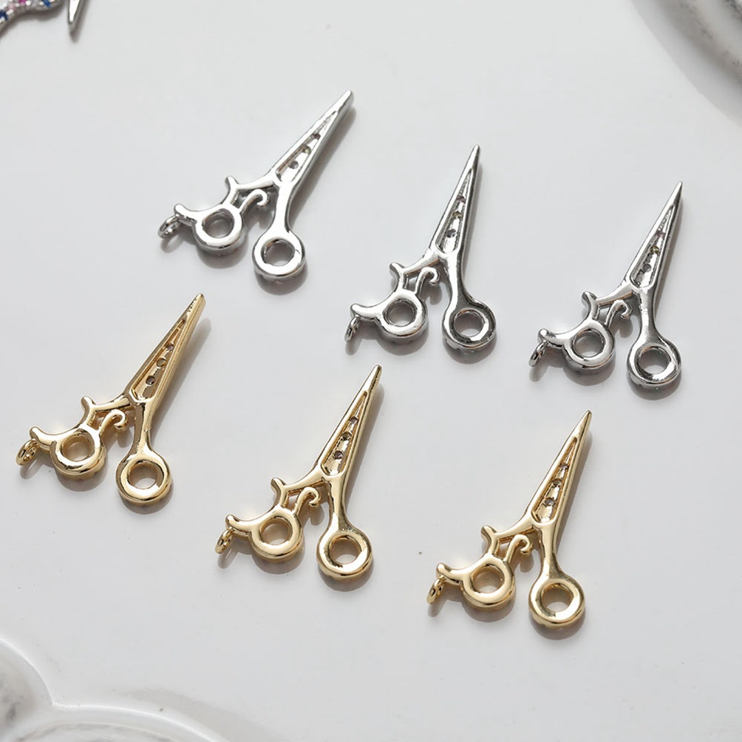 14K Gold Plated Haircut Scissors Charm, Gold Tone Sewing Scissors