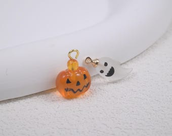 Resin Halloween Charm Pendant, Pumpkin, Ghost, Brass
