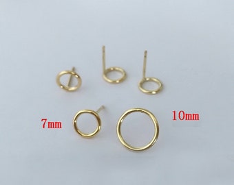 14K Gold Filled Hollow Round Post Earrings, Gold Filled Circle Earring Post, Women Earring, Earring Component, Earring Post  7mm 10mm 15mm