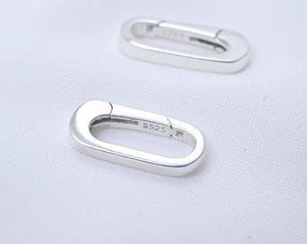 Sterling Silver Rectangle Push Clasp, Hinged Oval Spring Gate Clasp