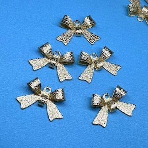 Gold Plated Bowknot Connector Charm, Gold Tone Ribbon Charm for Earring Making, Bow Tie Connector Charm, Shiny Bow Earring Charm Connector