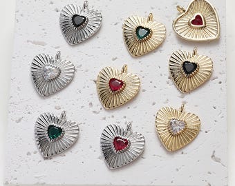 14K Gold Plated Heart Charm Pendant, CZ Birthstone Jewelry