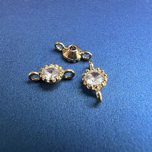 14K Gold Plated Zircon Connector, Gold Zircon Charms Single/ Double Loops For Jewelry Making Supplies, 14k Gold Plated Connecting Pendant