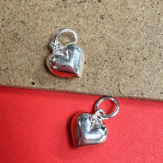 Sterling Silver Puffy Heart Charm Pendant, Romantic Jewelry