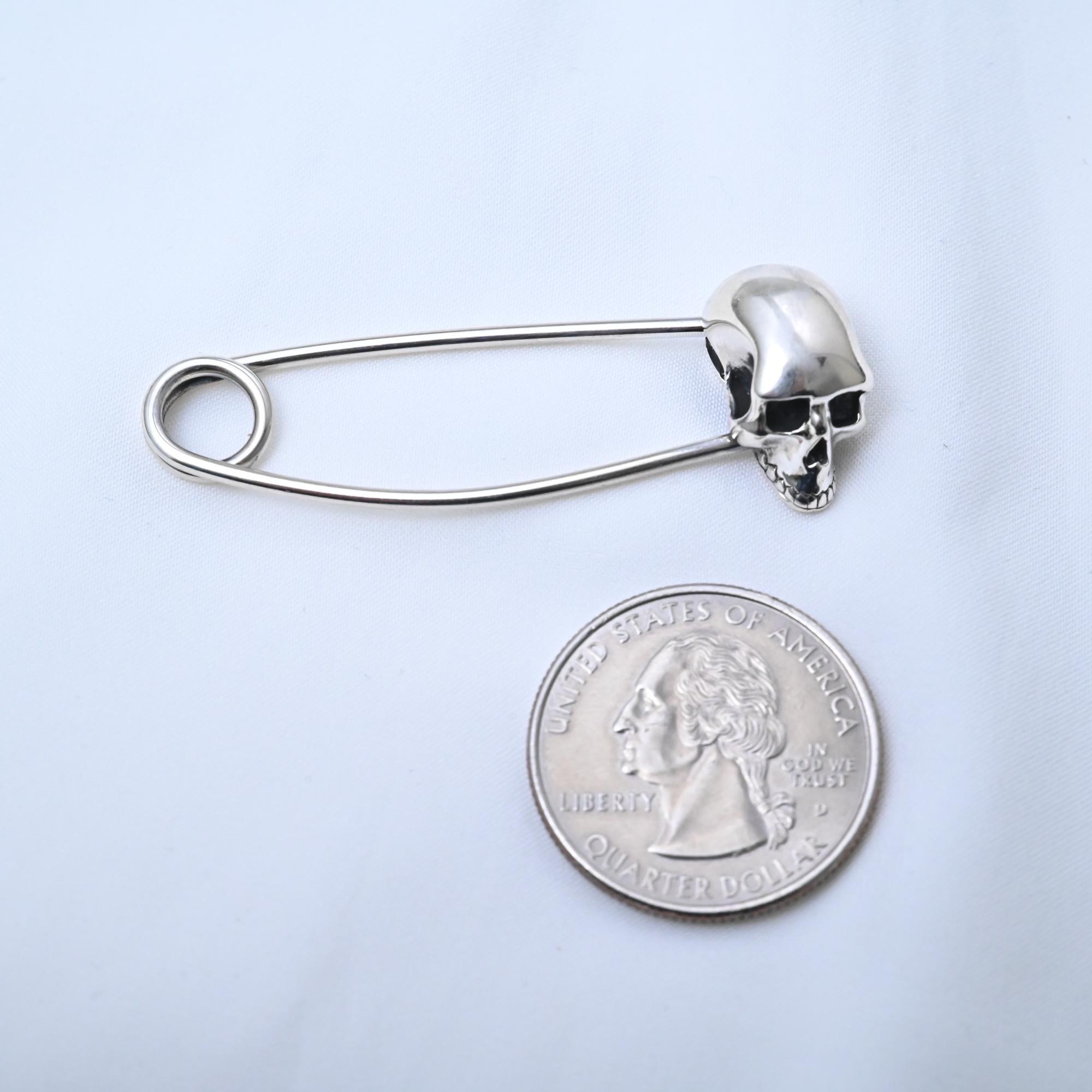 Sterling Silver Skull Safety Pin Pendant, Punk Brooch (51mm) - Etsy