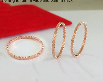 14K Rose Gold Filled Hammered Bead Band Rings, Rose Gold Filled Knuckle Ring, Closed Stackable Ring 15.7mm 16.5mm 17.3mm 18.2mm 19mm