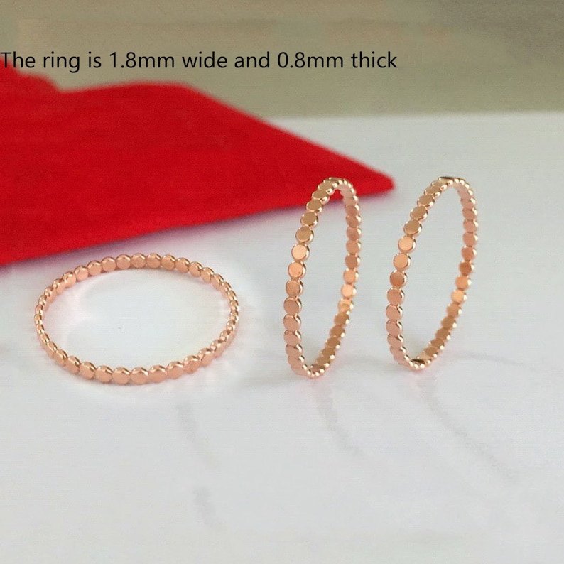 14K Rose Gold Filled Hammered Bead Band Rings, Rose Gold Filled Knuckle Ring, Closed Stackable Ring 15.7mm 16.5mm 17.3mm 18.2mm 19mm image 1