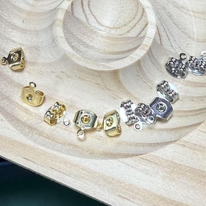 18K Gold Plated Ear Nuts with Loop, Gold Tone Earring Backs, Earring Backing, Earring Nuts, Ear Stopper, Wholesale Blanks