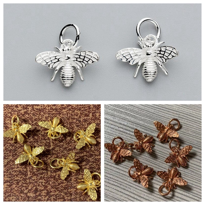 Sterling Silver Bee Charm, s925 Silver Animal Charms For Jewelry Making Supplies, Bracelet Charm, Earring Charm DIY image 1