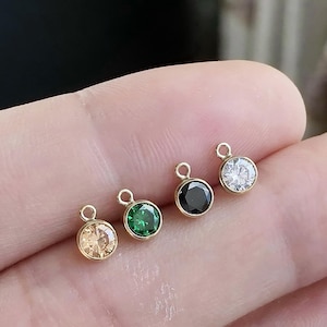 14K Gold Filled Round Zircon Charm Pendant, Gold Filled Birthstone Charm, December Stone Charm, Gold Filled Necklace Bracelet Pendant 4mm