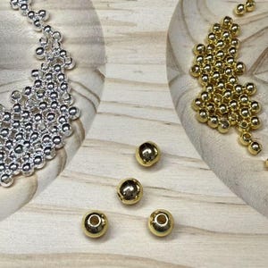 100pcs 18K Gold Plated Round Beads, Large Hole Beads,Silver Tone Spacer Beads,Metal Beads,Circle Bracelet Beads 2mm 2.5mm 3mm 4mm 5mm 6mm