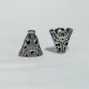Sterling Silver Lotus Flower Bead Cone Cap, Tassel Spacer (9mm 14.5mm)