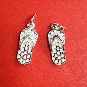 Sterling Silver Flip Flop Charm Pendant, Slipper Bracelet, Sandal Necklace, Tropical Earring, Footwear Jewelry, Shoe Charm, Beach Charm