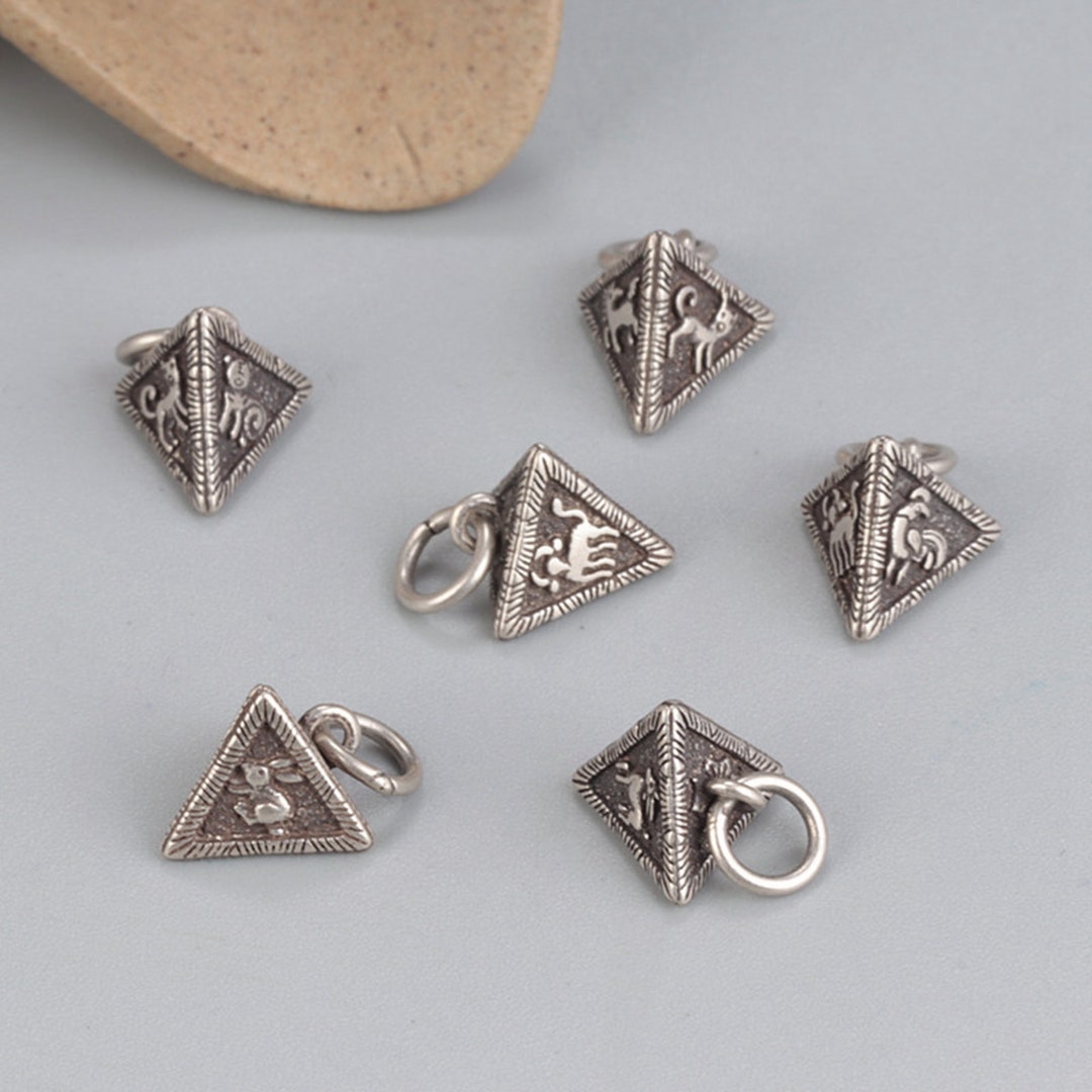 Sterling Silver Twelve Zodiac Triangular Charm, Rat, Ox, Tiger, Rabbit ...
