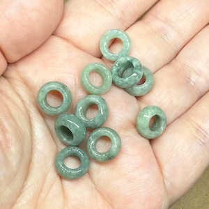 Natural Green Jade Pony beads, hand made Flat Round Jade Beads for Bracelet Necklace, 10mm Wheel Bead, Donut Beads, Beading Supplies