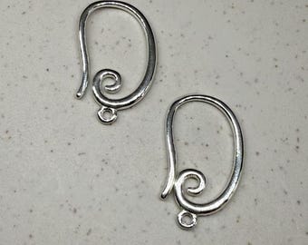 Sterling Silver Spiral Ear Wires, Earring Making Supplies