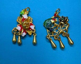 Gold Plated Enamel Rose Flower Charm, Floral Jewelry Pendant