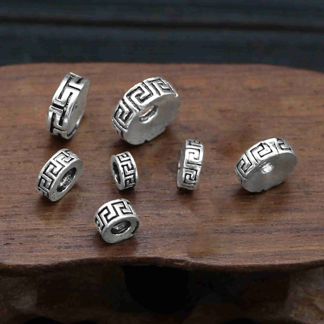 Sterling Silver Greek Key Bead, Eyelash Bead, Silver Mala Bead, Pony