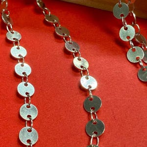 Sterling Silver Sequin Chain, Round Disc Charm, Jewelry Making