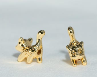 Cuenta con forma de cabeza de gato chapada en oro de 14 quilates, cuenta para pulsera de mascotas