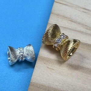 18K Gold Plated Hourglass CZ Bead, Large Hole Bracelet Bead (9*7mm)