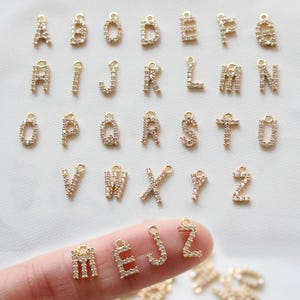 A-Z 18K Gold Plated CZ Alphabet Charm Initial Charm, Gold Tone Letter Charm for Jewelry Making Supplies, Earring Charm, Necklace Charm