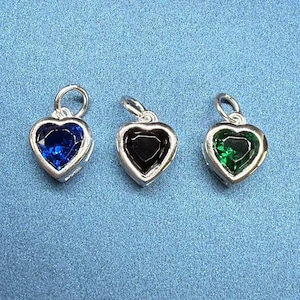 Sterling Silver CZ Birthstone Heart Charm, s925 Silver Love Heart Charms For Jewelry Making Supplies, Necklace Charm, Bracelet Charm DIY