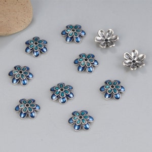 Sterling Zilver Emaille Bloem Kraal Caps, 9mm Kralen Caps, S925 Zilveren Floral Bead Caps Voor Sieraden Making Supplies, Bulk Spacer Kralen Caps afbeelding 4