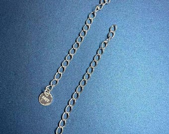 10/50pcs Sterling Silver Heart Extension Chains, 925 Silver Chain Extenders, Necklace Drop Extender Chains 30mm 40mm 50mm