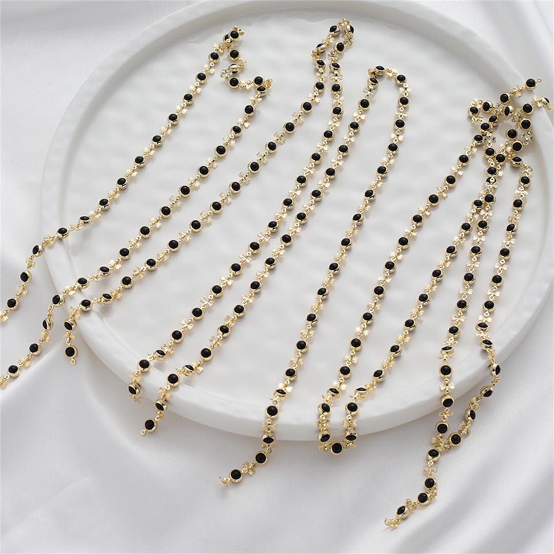 14K Gold Tone Shell Bead Chain, Black Rolling Bead Craft Chains for DIY ...