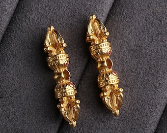 Gold Plated Sterling Silver Double Vajra Dorje Bead, Tibetan Buddhist