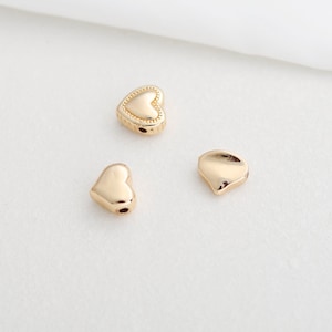 14K Gold Plated Brass Puffy Heart Beads, Love Bead, Sweetheart Bead, Romantic Bead, Valentines Bead, Bracelet Spacer, Cupid Bead Spacer