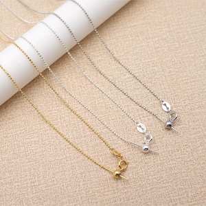 Sterling Silver Ball Chain W/ Silicone Bead, Gold Plated Adjustable Beadable Needle Chain , Round Bead Necklace, Minimalist Chain  45cm 18&quot;