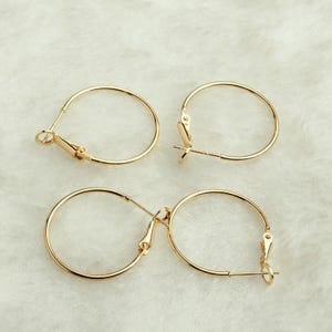 14K Gold Plated Circle Earring Setting Earring Hooks, Rhodium Tone Ear Wire, Wine Glass Charm Hoops, Rings Beading Hoops 18mm 25mm 30mm 40mm