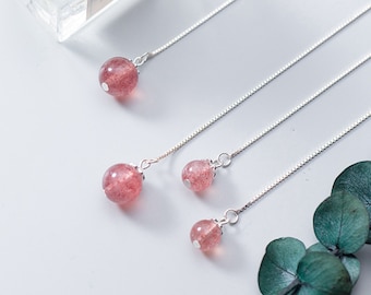 Sterling Silver Box Chain Ear Threader, Pink Crystal Charm