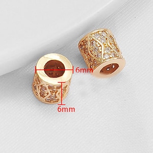 14K Gold Plated Brass CZ Tube Beads, Gold Tone Zircon Spacer, Focal Bead, Pony Bead, Boho Bead, Vibrant Bead, Bracelet Bead, Large Hole Bead