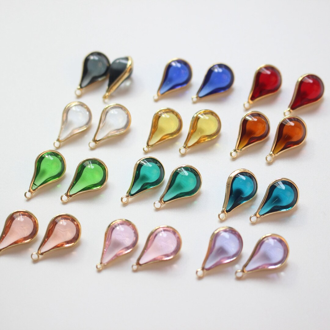 Gold Plated Birthstone Water Drop Charm, Gold Tone Oval Charms for