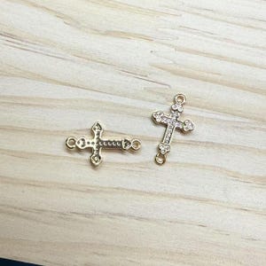 14K Gold Plated CZ Cross Connector Charm, Gold Tone Cross Charm for Jewelry Making Supplies, Punk Cross Charm, Necklace Charm,Bracelet Charm