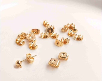 14K Gold Plated Ear Nuts, Earring Backs, Earring backing, Gold Tone Earring Nuts, Wholesale Blanks