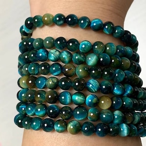 Blue tiger eye gemstone beads. 6mm 8mm 10mm 12mm  round beads .  4A Optimized Dyed Treated Blue tiger eye beads  quality beading supplies.