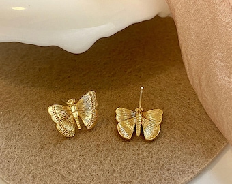 Boucles D'oreilles Papillons Métal Doré - Garanti Sans Nickel, Très Jolies - Neuves Avec étiquettes N°602