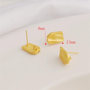 18K Matte Gold Plated Irregular Earring Post with Loop, Rectangle Ear Wire Post, Geometric Post Earrings, Earring Stud, Earring Settings