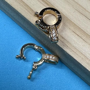 14K Gold Plated CZ Buckle Clasp, Hinged Pendant Connector