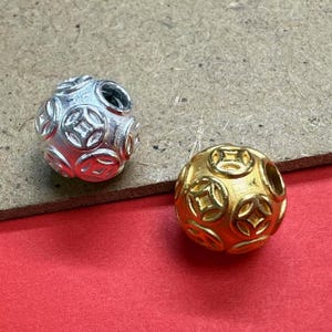Sterling Silver Coin Beads, Wealth Bead, Success Bead, Prosperity Bead, Treasure Bead, Bracelet Spacer, Money Coinage Bead, Round Ball Bead