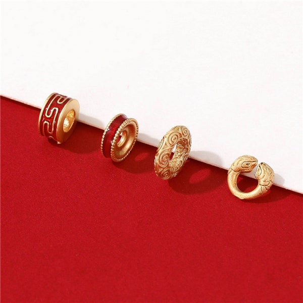 Vintage Gold Plated Enamel Pony Beads, Wheel Bead, Tire Bead, Swirl Spiral Bead, Rondelle Bead,Bracelet Spacer,Dragon Ring Bead,Animal Bead